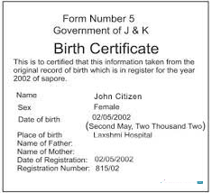 Download India Government of J. & K. birth certificate Photoshop template